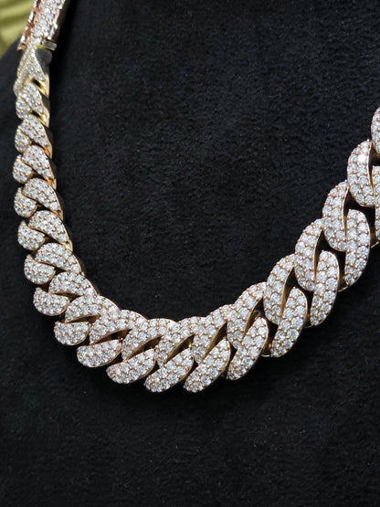 16mm Iced Out Miami Cuban Chain, VVS1 Moissanite, Rose Gold Plated Sterling Silver