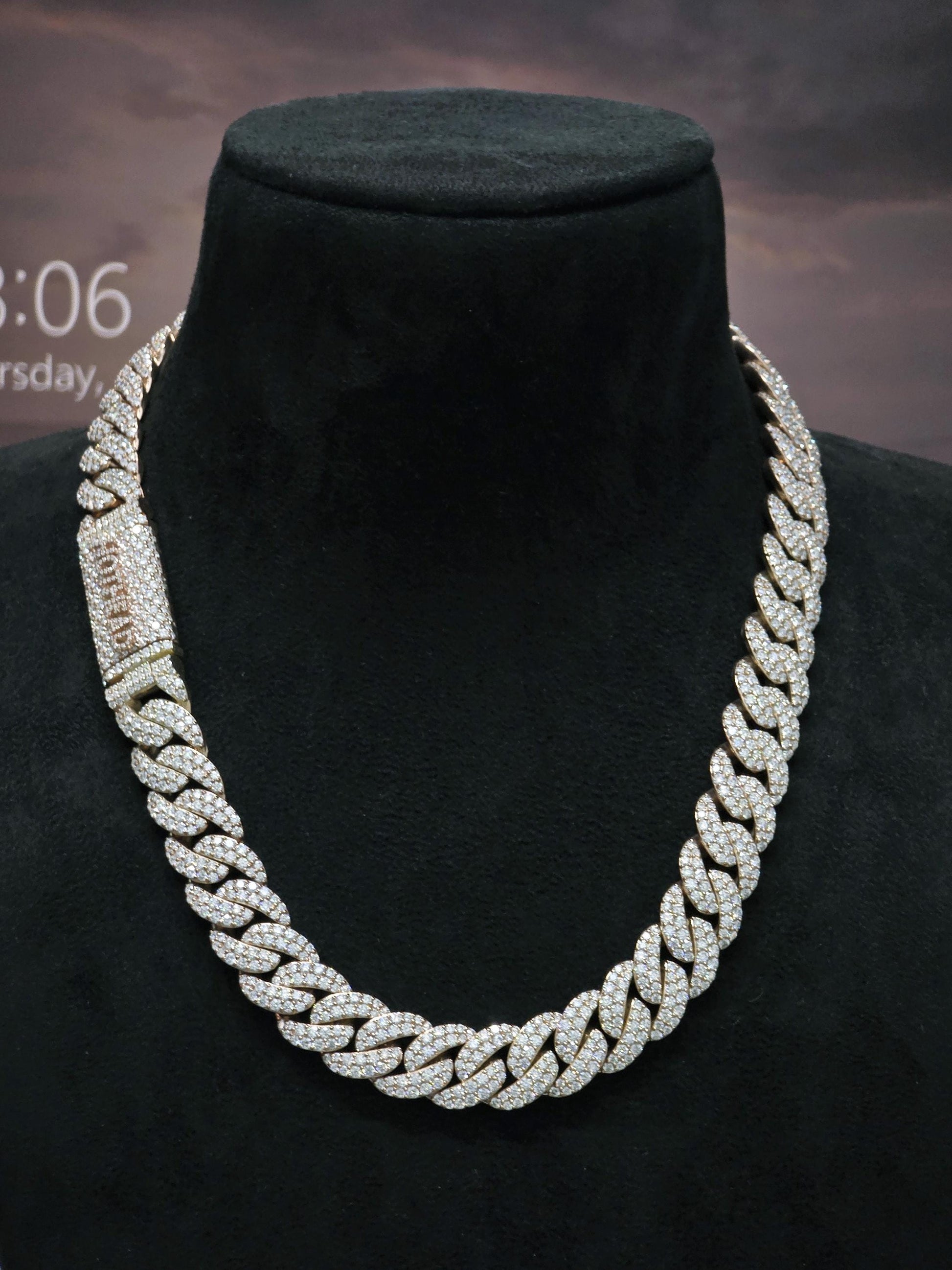 16mm Iced Out Miami Cuban Chain, VVS1 Moissanite, Rose Gold Plated Sterling Silver