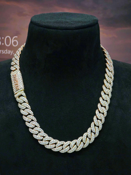 16mm Iced Out Miami Cuban Chain, VVS1 Moissanite, Rose Gold Plated Sterling Silver