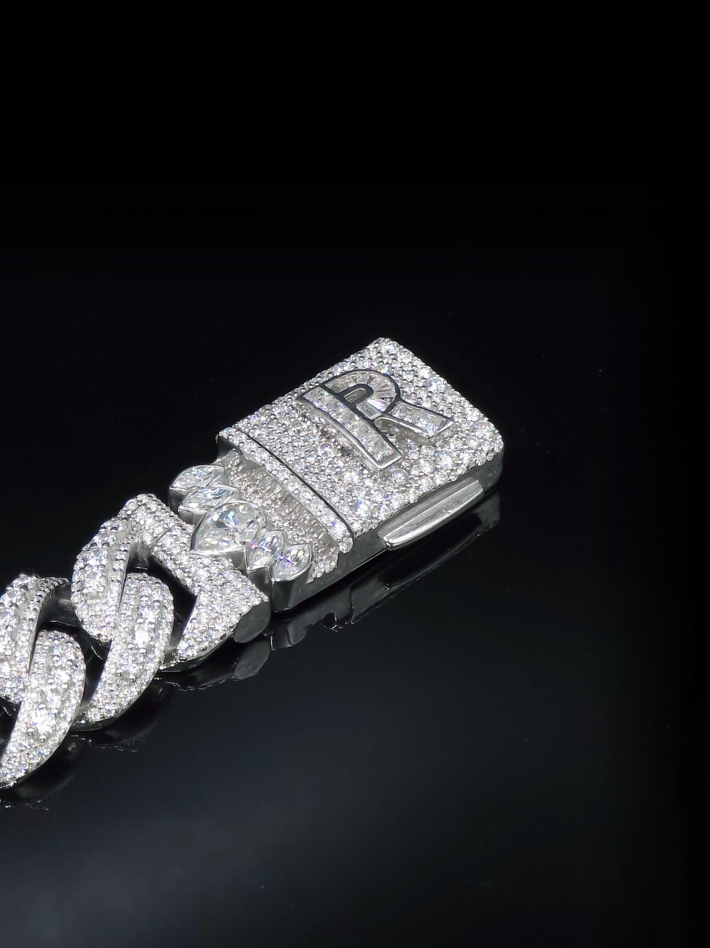 20mm Iced Miami Cuban Link Bracelet, Custom Designer Lock, VVS Moissanite, Rhodium Plated Silver