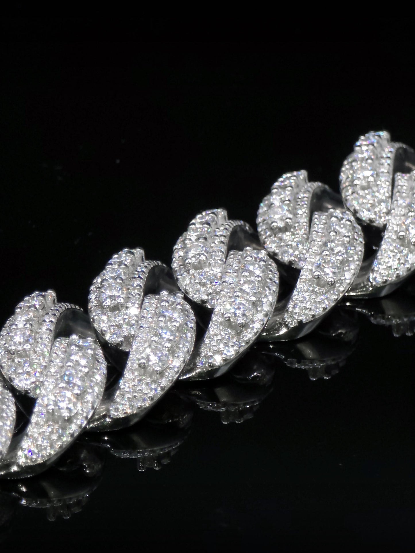 20mm Iced Miami Cuban Link Bracelet, Custom Designer Lock, VVS Moissanite, Rhodium Plated Silver