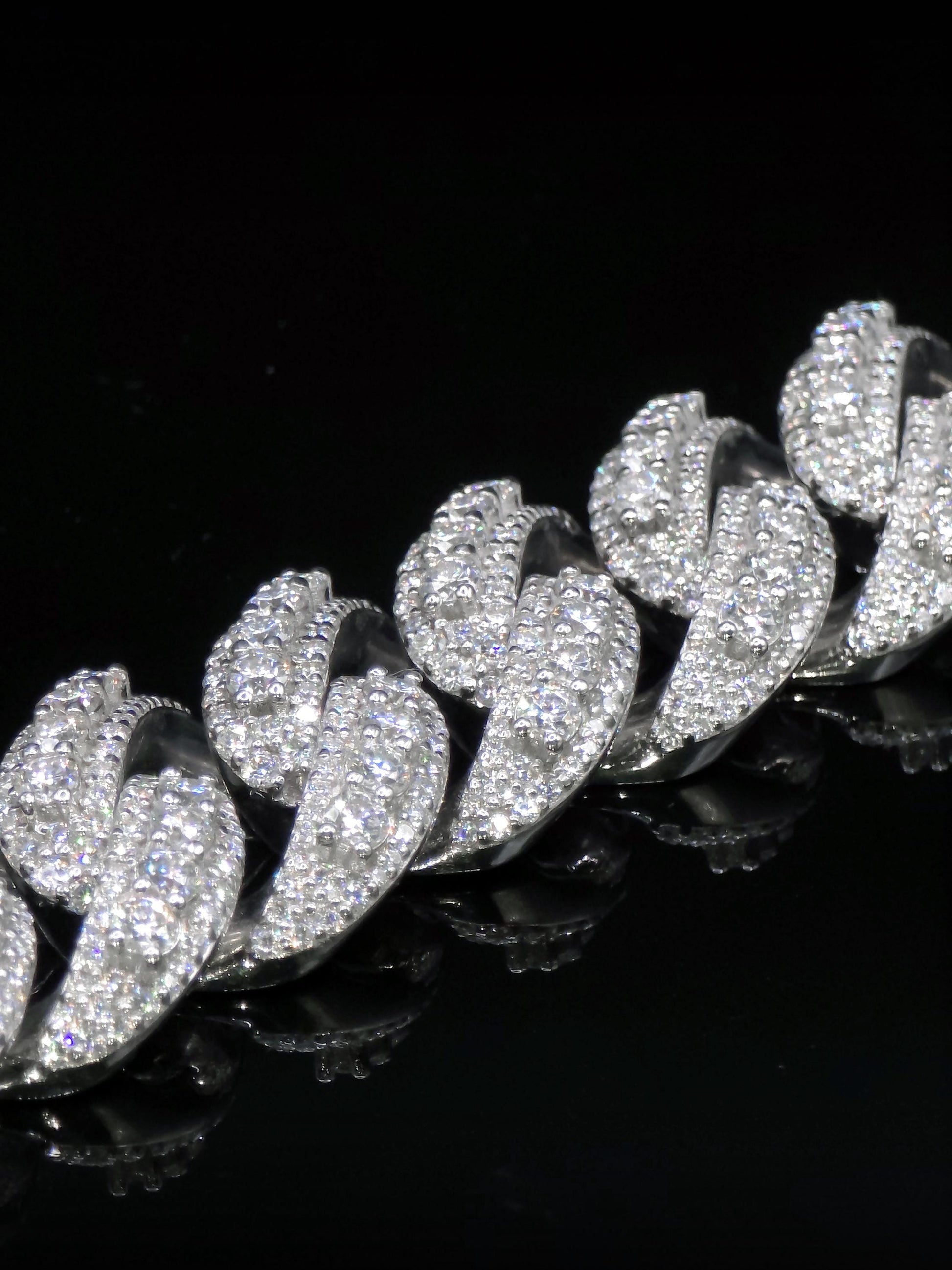 20mm Iced Miami Cuban Link Bracelet, Custom Designer Lock, VVS Moissanite, Rhodium Plated Silver