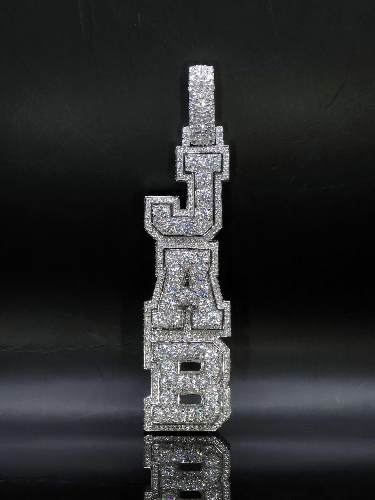 VVS Moissanite Vertical Name Pendant, 925 Sterling Silver Rhodium Plated Hip Hop Jewelry, Diamond Tester Pass