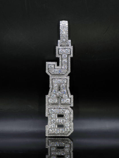 VVS Moissanite Vertical Name Pendant, 925 Sterling Silver Rhodium Plated Hip Hop Jewelry, Diamond Tester Pass