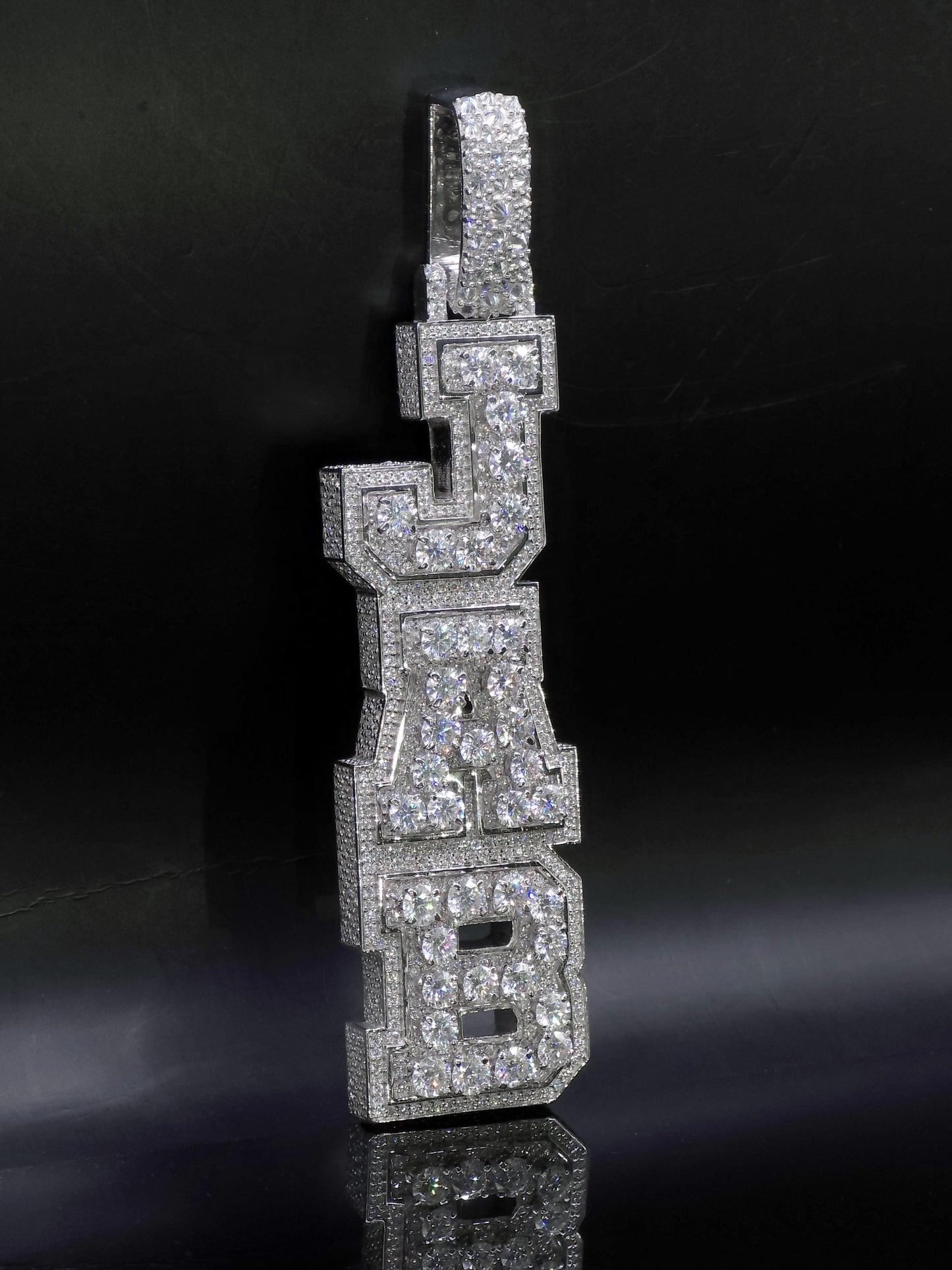 VVS Moissanite Vertical Name Pendant, 925 Sterling Silver Rhodium Plated Hip Hop Jewelry, Diamond Tester Pass