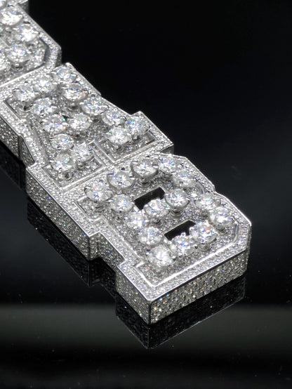 VVS Moissanite Vertical Name Pendant, 925 Sterling Silver Rhodium Plated Hip Hop Jewelry, Diamond Tester Pass