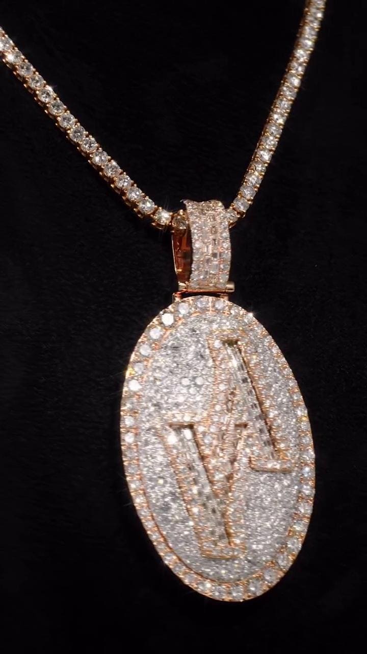 Custom Made Iced Out Hip Hop Pendant | Chunky Oval Initial Pendant | 925 Sterling Silver | Custom Handmade Jewelry