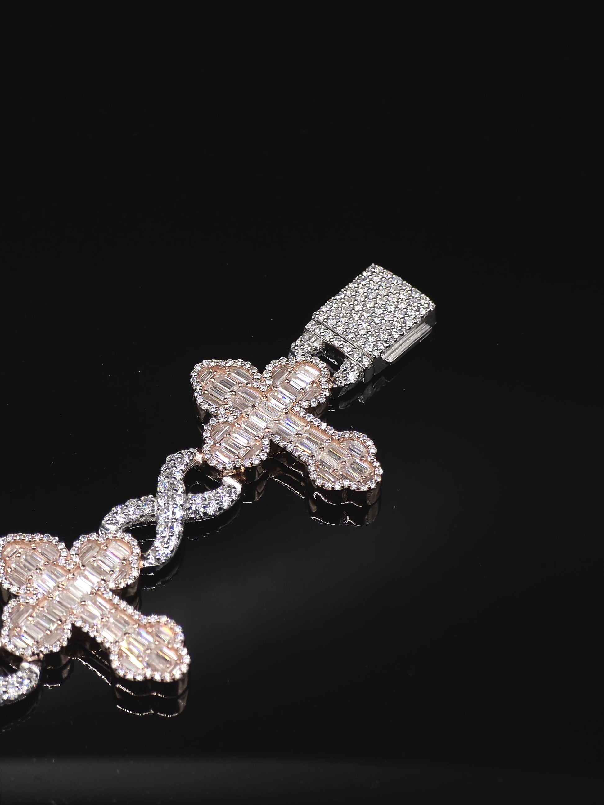 VVS1 Diamond Cross Link Bracelet, VVS1 Quality Baguette Moissanite Diamond, Pass Diamond Tester, Heavy Quality 925 Sterling Silver