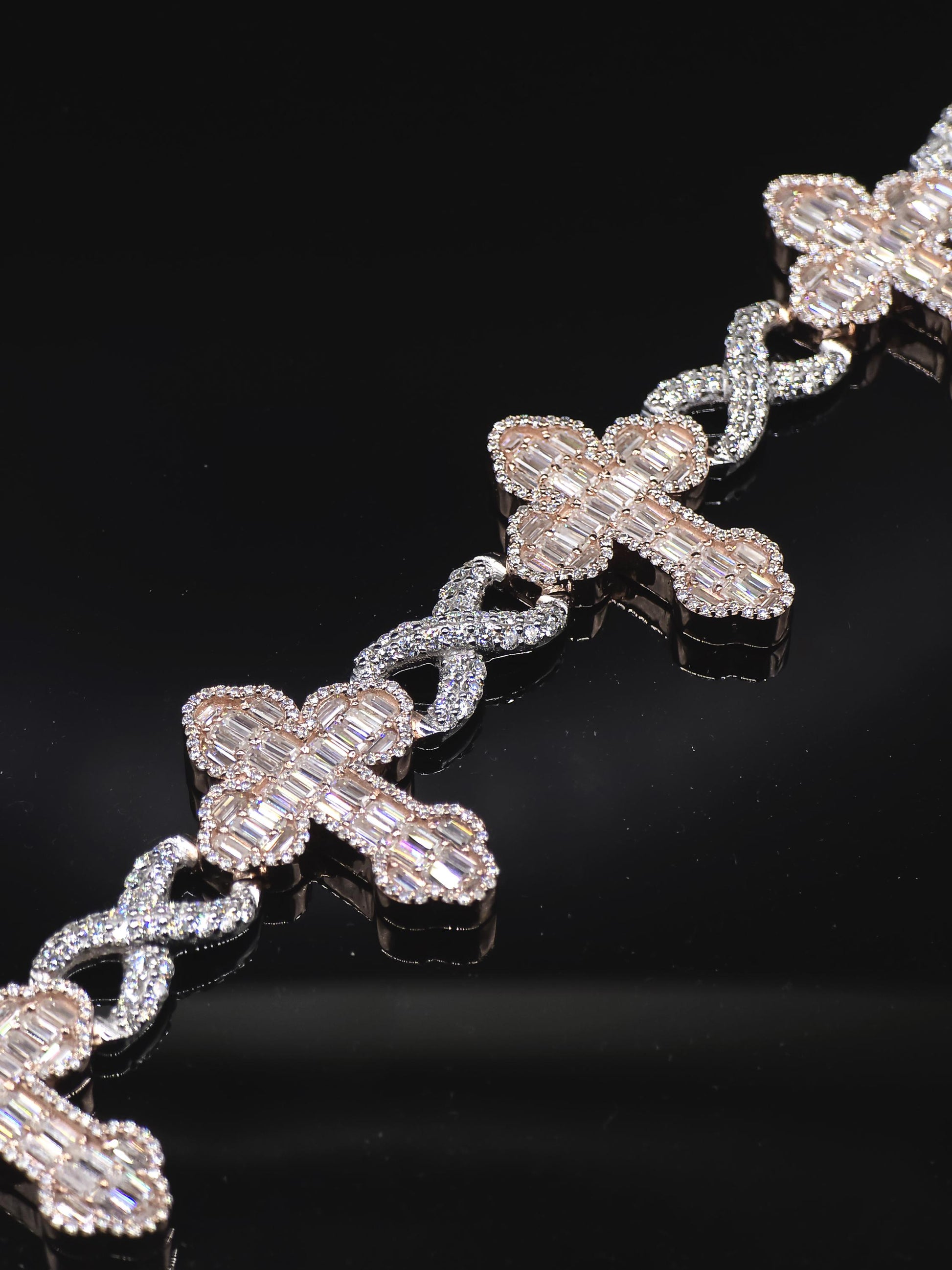 VVS1 Diamond Cross Link Bracelet, VVS1 Quality Baguette Moissanite Diamond, Pass Diamond Tester, Heavy Quality 925 Sterling Silver