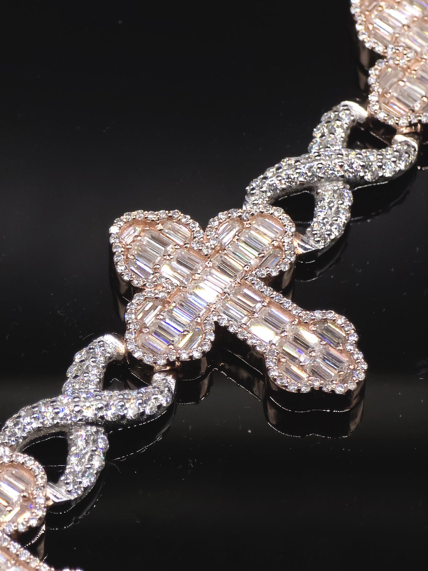 VVS1 Diamond Cross Link Bracelet, VVS1 Quality Baguette Moissanite Diamond, Pass Diamond Tester, Heavy Quality 925 Sterling Silver