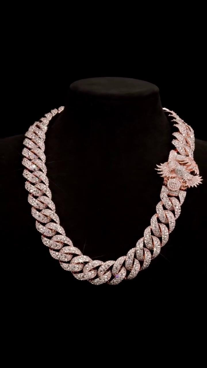 26MM Iced Out Cuban Link Chain | VVS Moissanite | Mosaic Inverted & Regular Set | Eagle Clasp | 925 Sterling Silver | Hip Hop Necklace