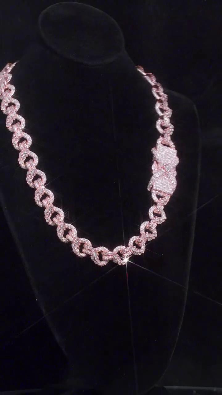 14MM Iced Out Infinity Link Chain, VVS Moissanite, Bezel Set Marquise & Pavé Set Round Cut, Box Clasp, 925 Sterling Silver Hip Hop Necklace