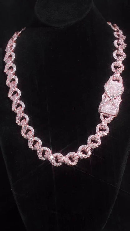 14MM Iced Out Infinity Link Chain, VVS Moissanite, Bezel Set Marquise & Pavé Set Round Cut, Box Clasp, 925 Sterling Silver Hip Hop Necklace