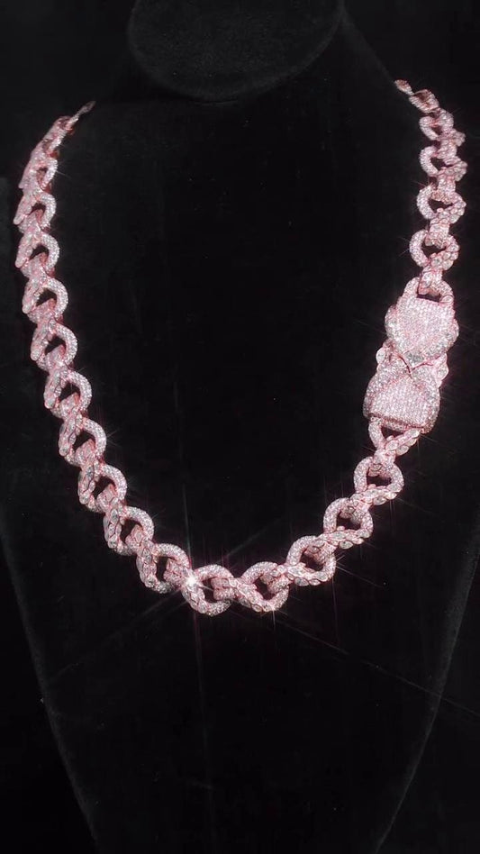 14MM Iced Out Infinity Link Chain, VVS Moissanite, Bezel Set Marquise & Pavé Set Round Cut, Box Clasp, 925 Sterling Silver Hip Hop Necklace