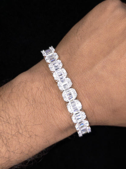 10mm Baguette Moissanite Track Bracelet for Men/Women, VVS1 Moissanite, Passes Diamond Tester, 925 Sterling Silver