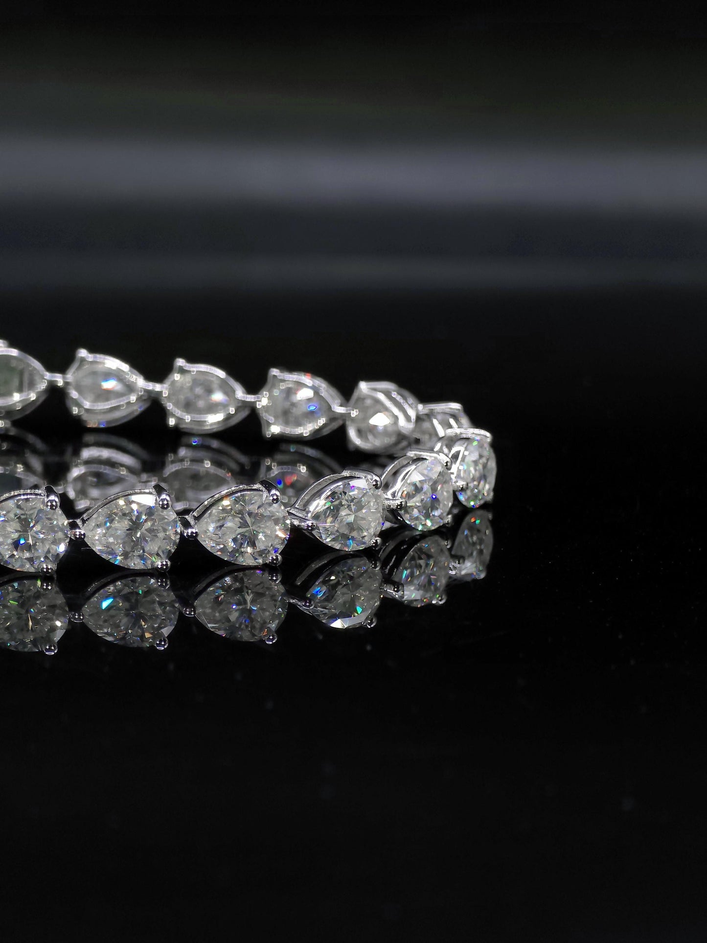 East West Pear Moissanite Track Bracelet, 8x6mm Pear Cut VVS Moissanite, 925 Silver Iced Out Bracelet, Gift for Him/Her