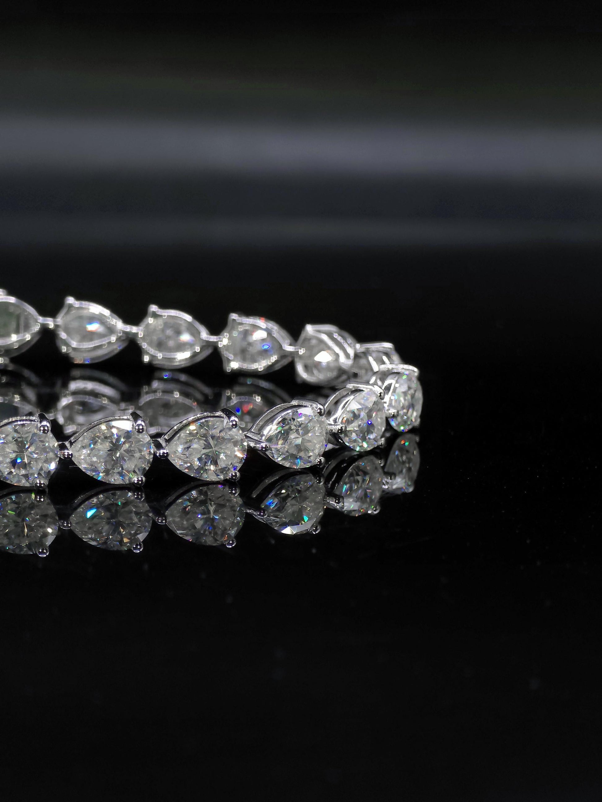 East West Pear Moissanite Track Bracelet, 8x6mm Pear Cut VVS Moissanite, 925 Silver Iced Out Bracelet, Gift for Him/Her
