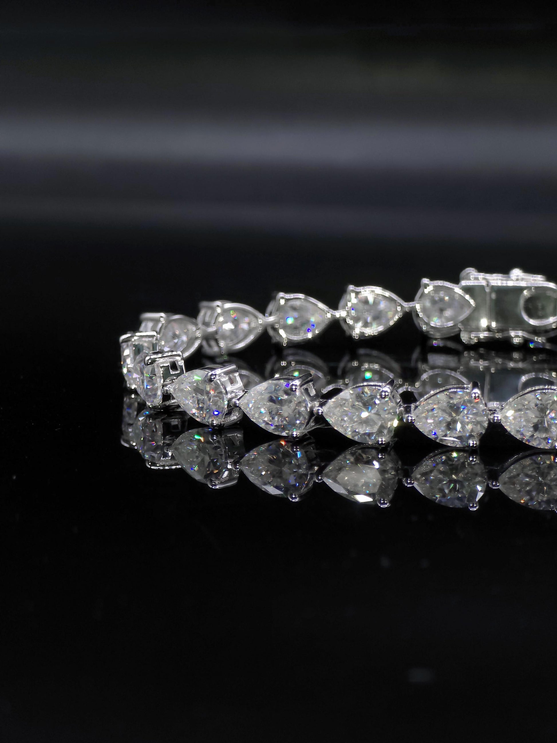 East West Pear Moissanite Track Bracelet, 8x6mm Pear Cut VVS Moissanite, 925 Silver Iced Out Bracelet, Gift for Him/Her