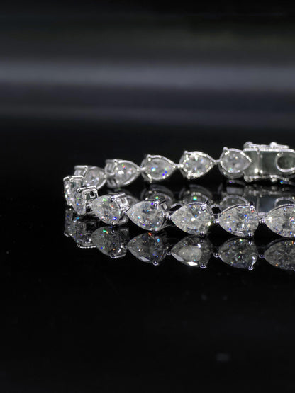 East West Pear Moissanite Track Bracelet, 8x6mm Pear Cut VVS Moissanite, 925 Silver Iced Out Bracelet, Gift for Him/Her
