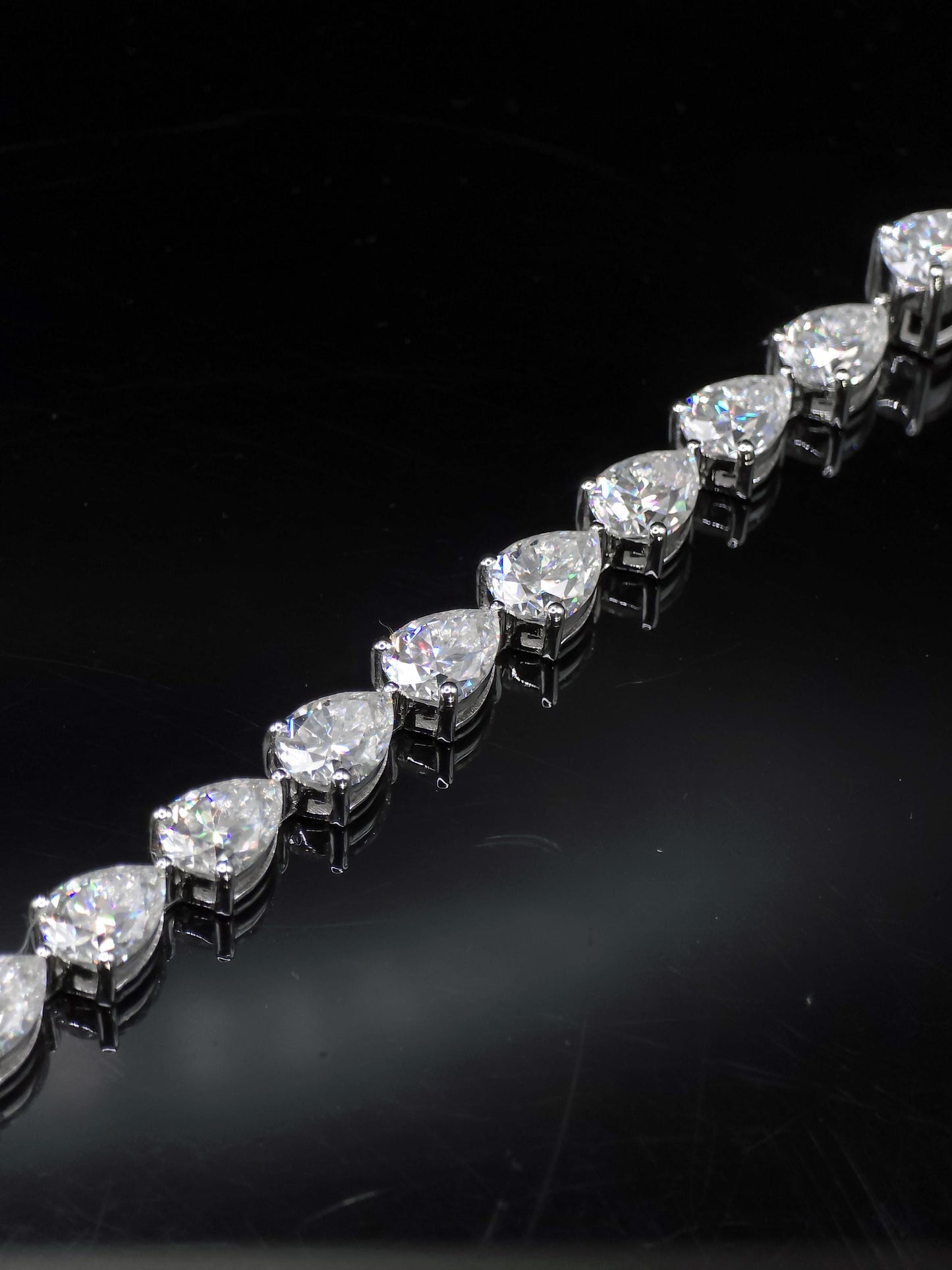 East West Pear Moissanite Track Bracelet, 8x6mm Pear Cut VVS Moissanite, 925 Silver Iced Out Bracelet, Gift for Him/Her