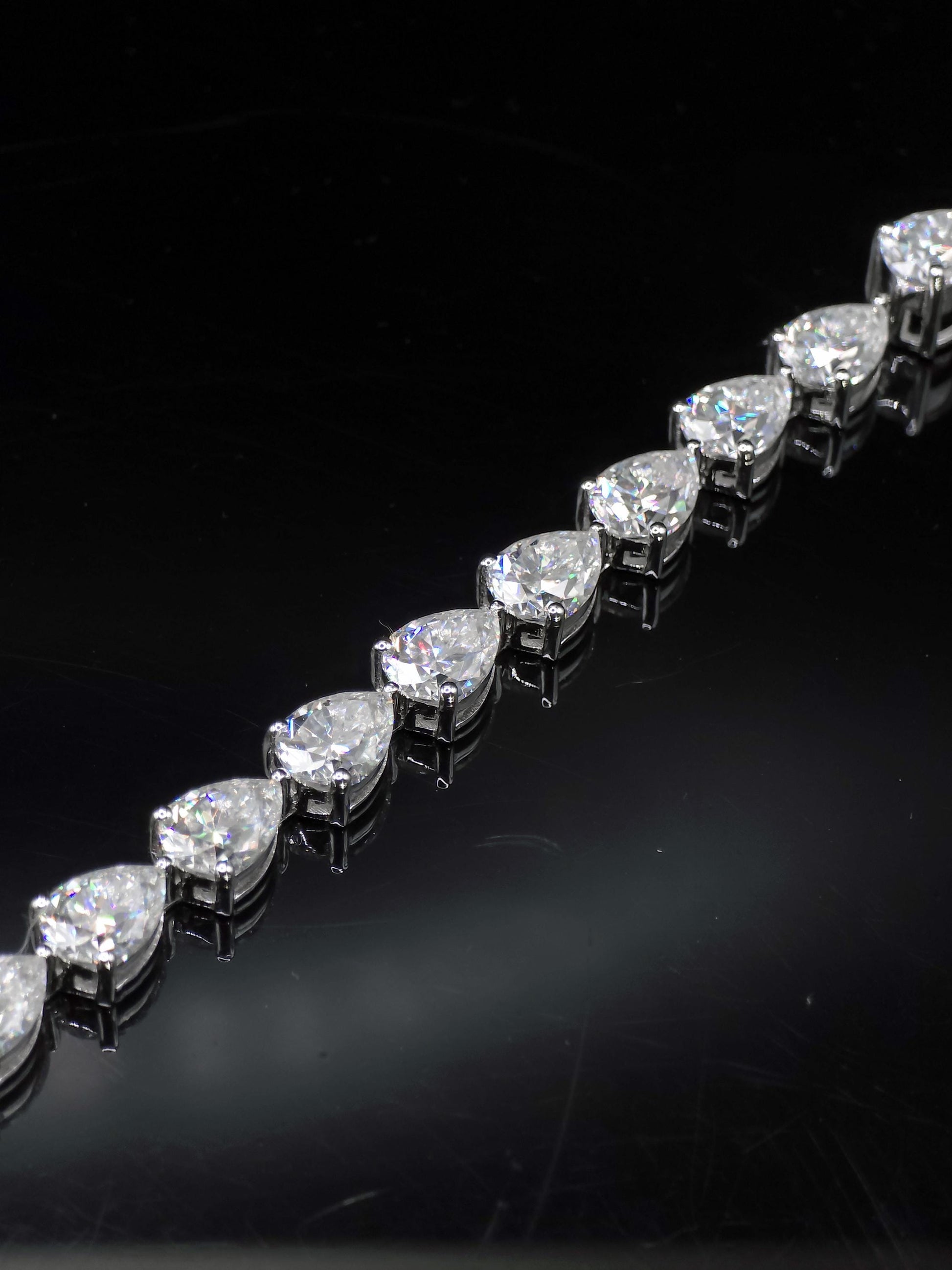 East West Pear Moissanite Track Bracelet, 8x6mm Pear Cut VVS Moissanite, 925 Silver Iced Out Bracelet, Gift for Him/Her