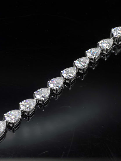 East West Pear Moissanite Track Bracelet, 8x6mm Pear Cut VVS Moissanite, 925 Silver Iced Out Bracelet, Gift for Him/Her