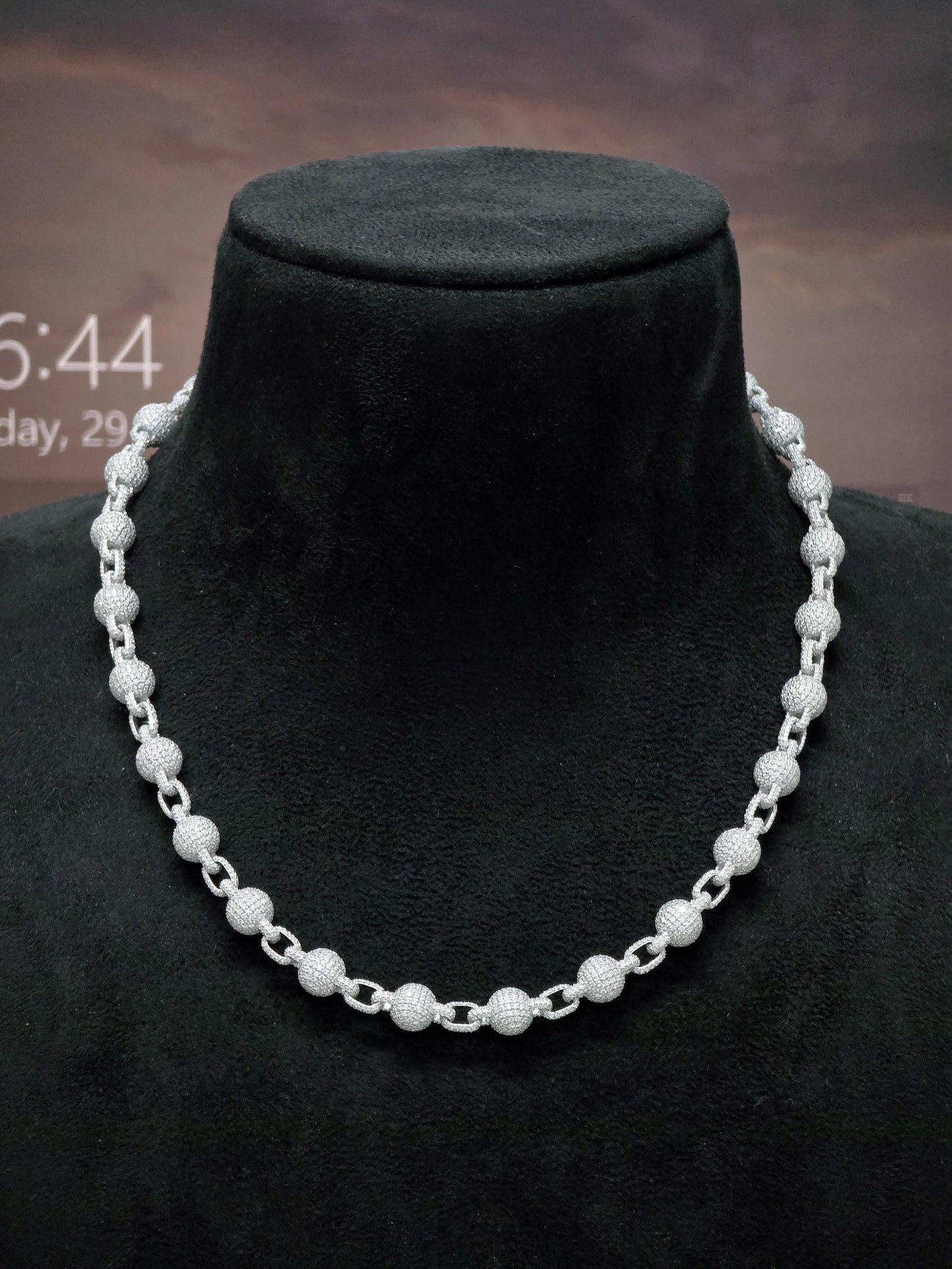 Iced Out Ball Link Chain | Moissanite Ball Chain Necklace | 925 Sterling Silver Hip Hop Jewelry | Custom Pave Chain