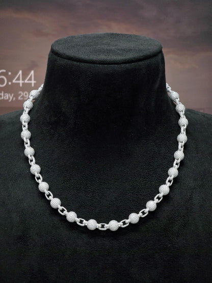Iced Out Ball Link Chain | Moissanite Ball Chain Necklace | 925 Sterling Silver Hip Hop Jewelry | Custom Pave Chain