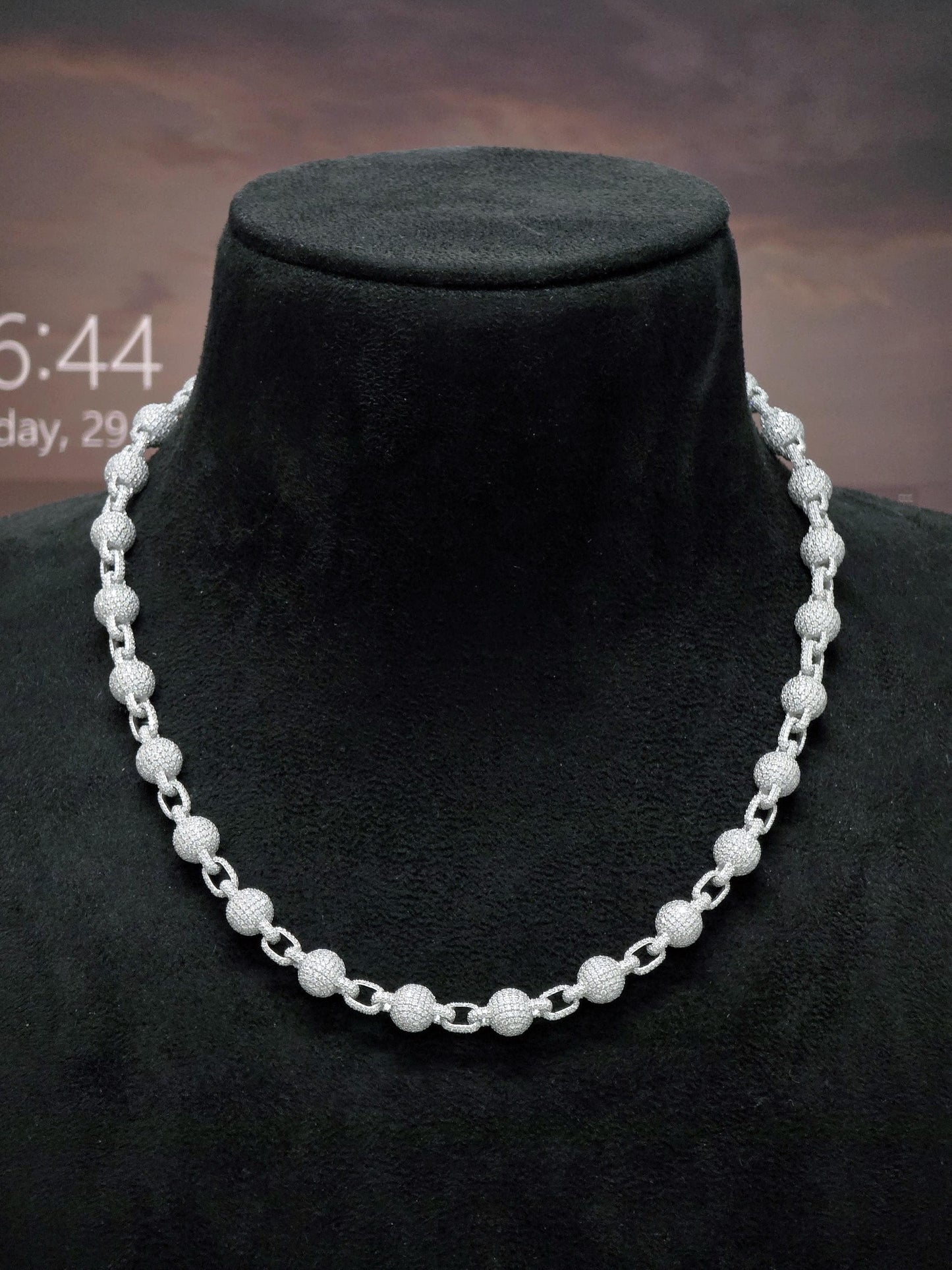 Iced Out Ball Link Chain | Moissanite Ball Chain Necklace | 925 Sterling Silver Hip Hop Jewelry | Custom Pave Chain