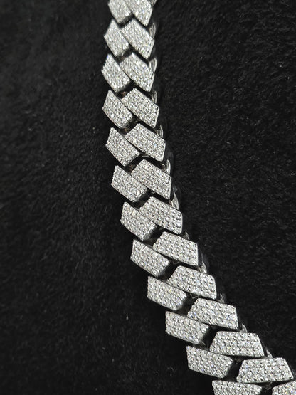 12mm Iced Out Prong Cuban Chain | Moissanite Cuban Link Necklace | 925 Sterling Silver Hip Hop Jewelry