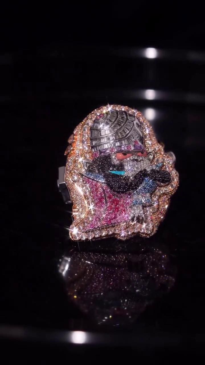 Custom Moissanite Cartoon Character Ring, Iced Out 925 Silver Statement Ring, Personalized Hip Hop Jewelry Gift