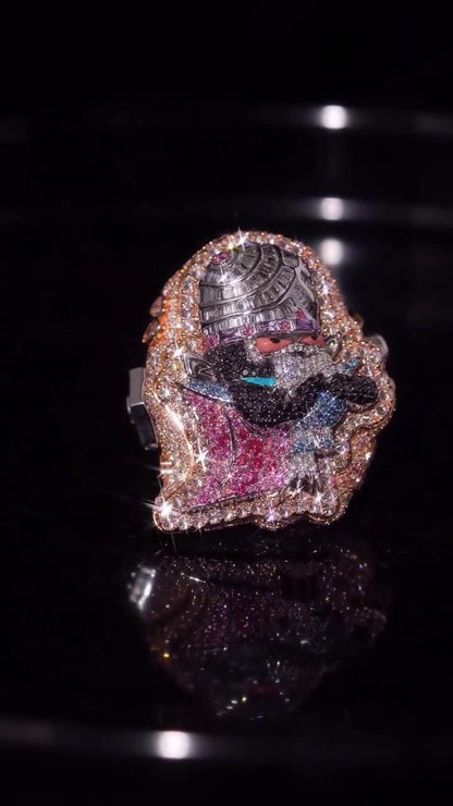 Custom Moissanite Cartoon Character Ring, Iced Out 925 Silver Statement Ring, Personalized Hip Hop Jewelry Gift