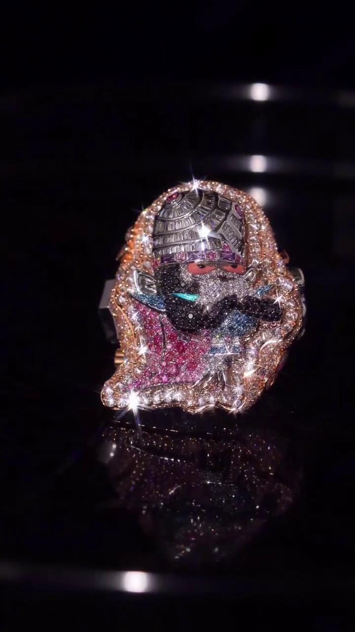 Custom Moissanite Cartoon Character Ring, Iced Out 925 Silver Statement Ring, Personalized Hip Hop Jewelry Gift