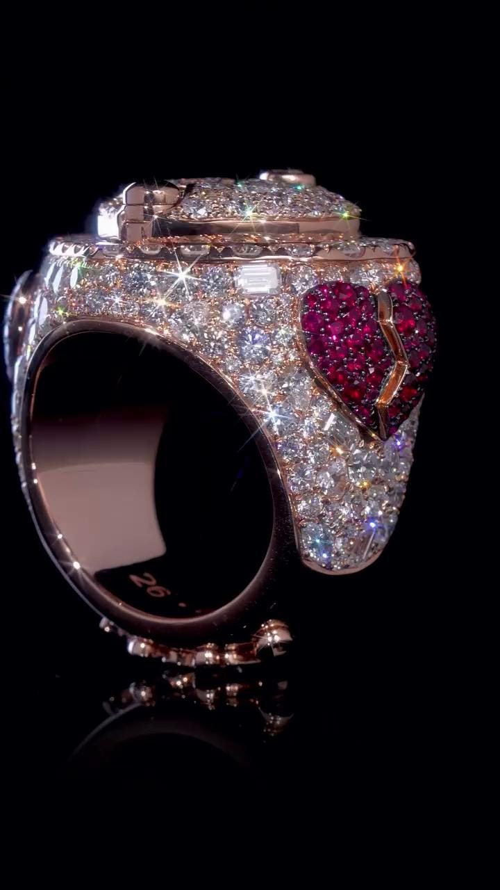 Custom Memory Ring, Hidden Photo Broken Heart Ring, Iced Out 925 Silver Moissanite Ring, Personalized Memorial Jewelry