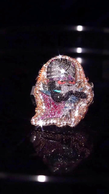 Custom Moissanite Cartoon Character Ring, Iced Out 925 Silver Statement Ring, Personalized Hip Hop Jewelry Gift