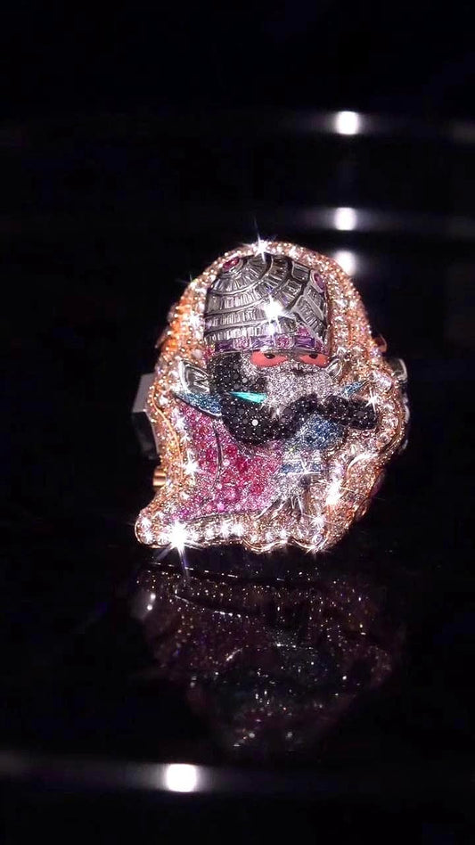 Custom Moissanite Cartoon Character Ring, Iced Out 925 Silver Statement Ring, Personalized Hip Hop Jewelry Gift