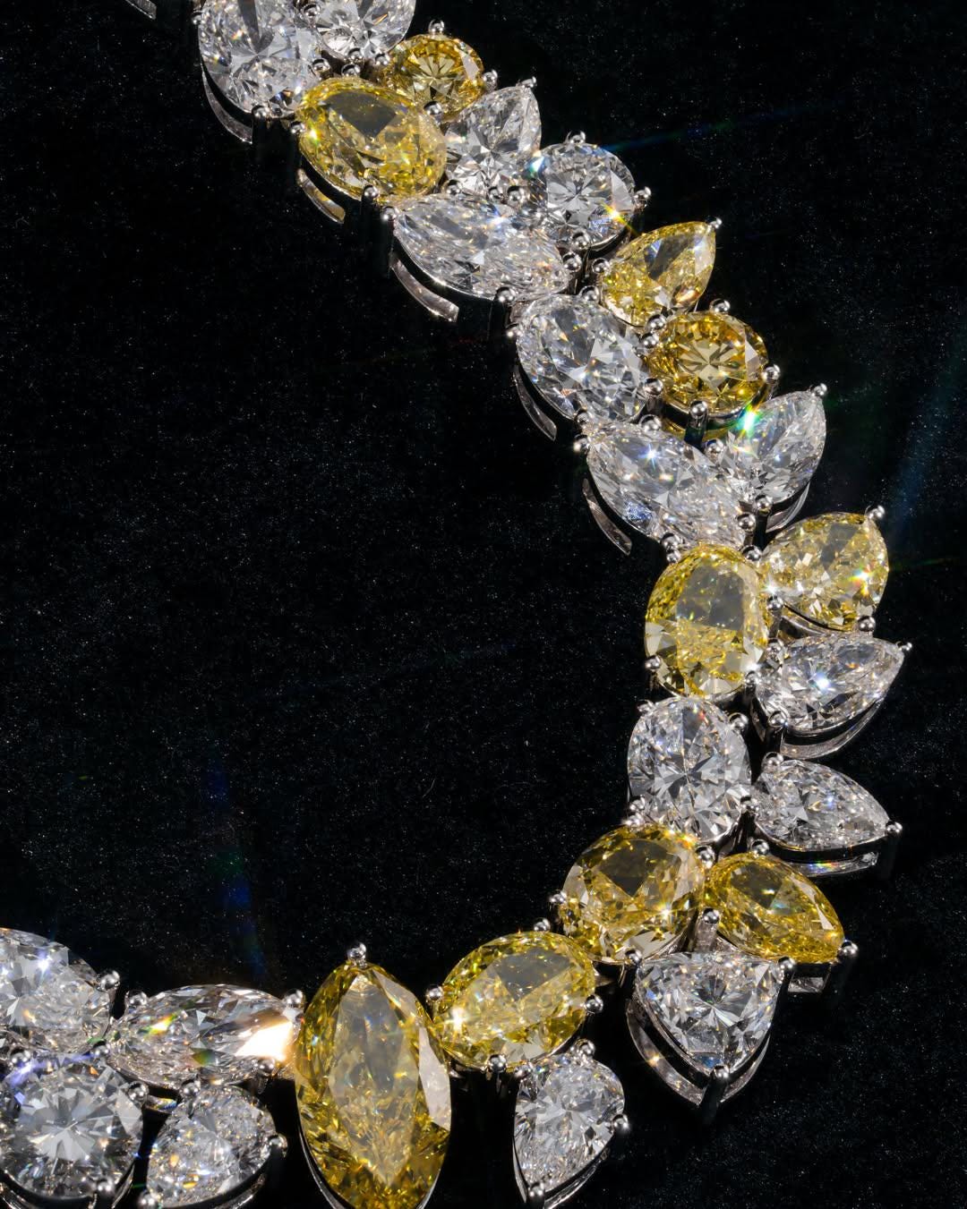 Cluster Moissanite Tennis Necklace, Canary Yellow & White Mixed Cut Moissanite Chain, 925 Silver, Custom Hip Hop Jewelry