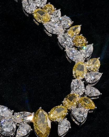 Cluster Moissanite Tennis Necklace, Canary Yellow & White Mixed Cut Moissanite Chain, 925 Silver, Custom Hip Hop Jewelry