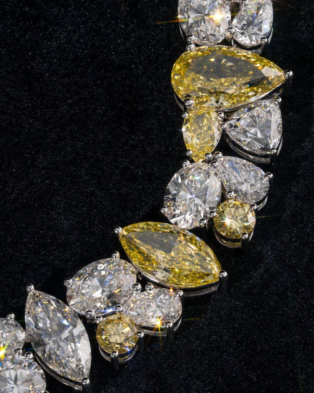 Cluster Moissanite Tennis Necklace, Canary Yellow & White Mixed Cut Moissanite Chain, 925 Silver, Custom Hip Hop Jewelry