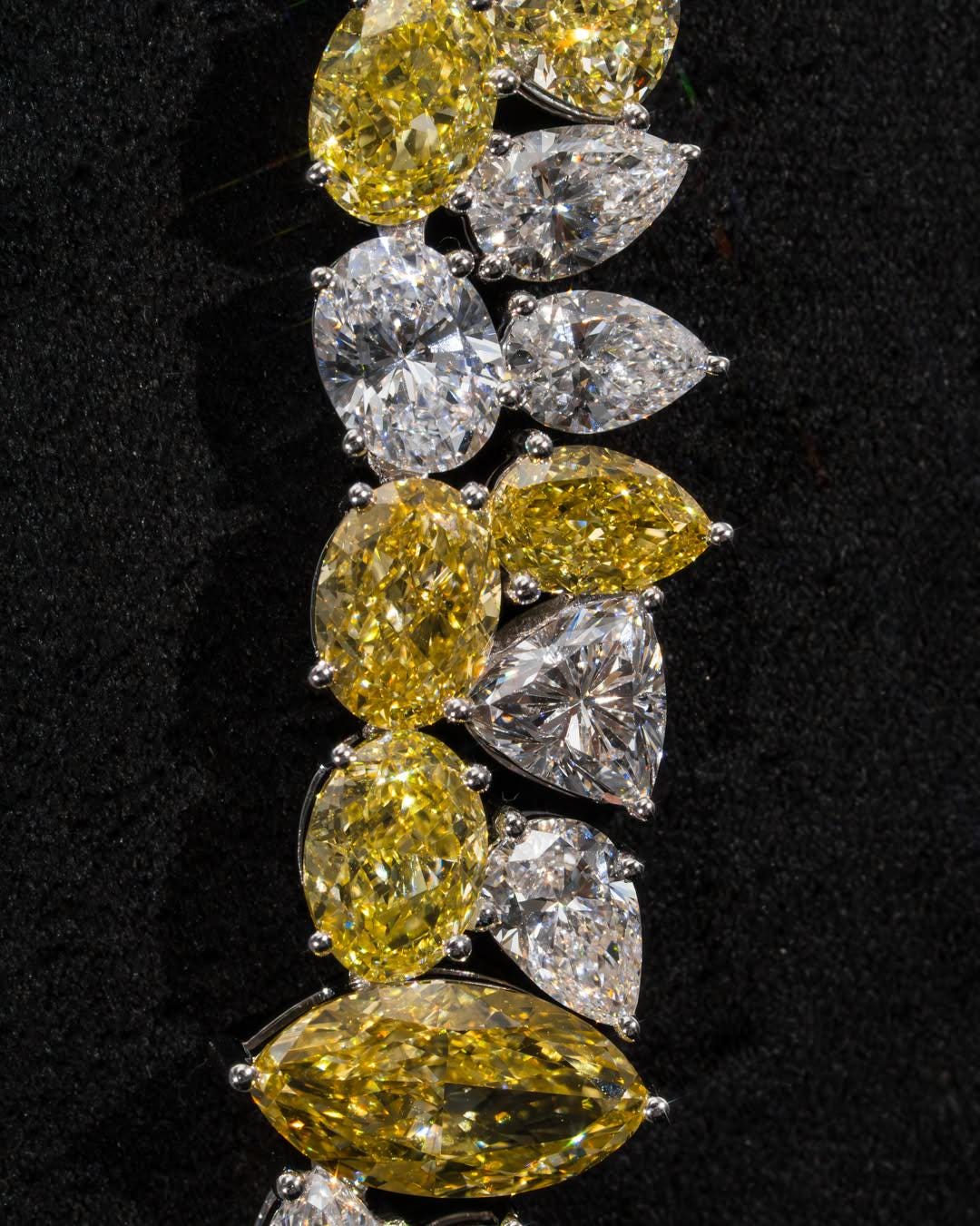 Cluster Moissanite Tennis Necklace, Canary Yellow & White Mixed Cut Moissanite Chain, 925 Silver, Custom Hip Hop Jewelry