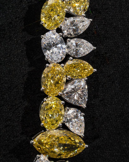 Cluster Moissanite Tennis Necklace, Canary Yellow & White Mixed Cut Moissanite Chain, 925 Silver, Custom Hip Hop Jewelry