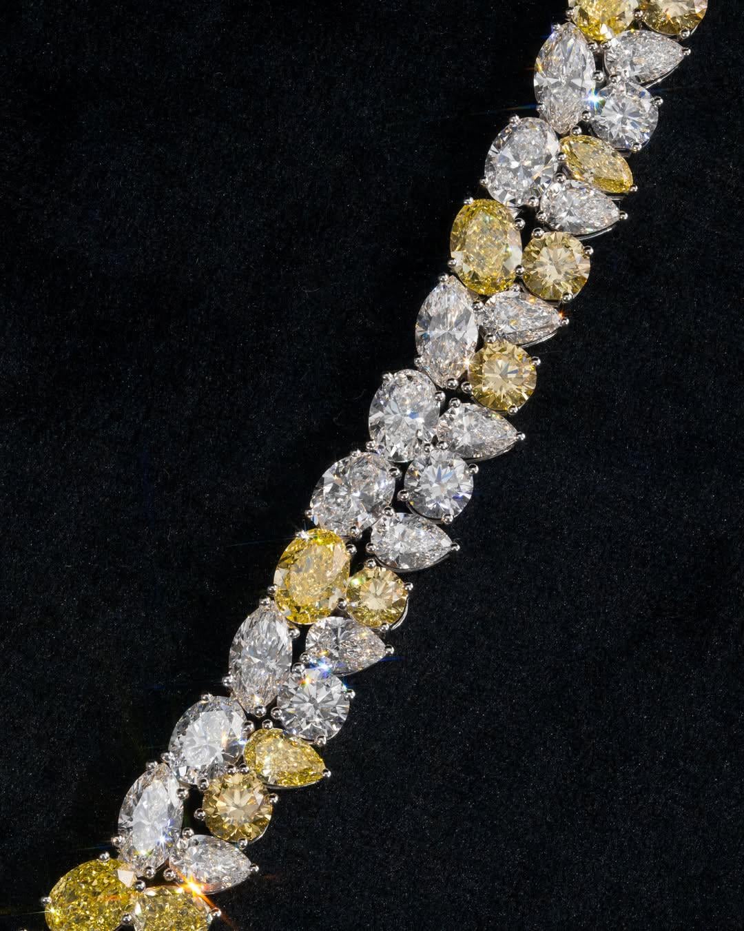 Cluster Moissanite Tennis Necklace, Canary Yellow & White Mixed Cut Moissanite Chain, 925 Silver, Custom Hip Hop Jewelry