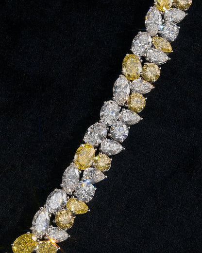 Cluster Moissanite Tennis Necklace, Canary Yellow & White Mixed Cut Moissanite Chain, 925 Silver, Custom Hip Hop Jewelry