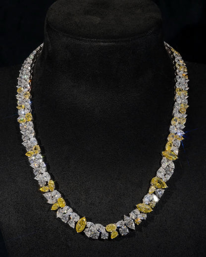 Cluster Moissanite Tennis Necklace, Canary Yellow & White Mixed Cut Moissanite Chain, 925 Silver, Custom Hip Hop Jewelry