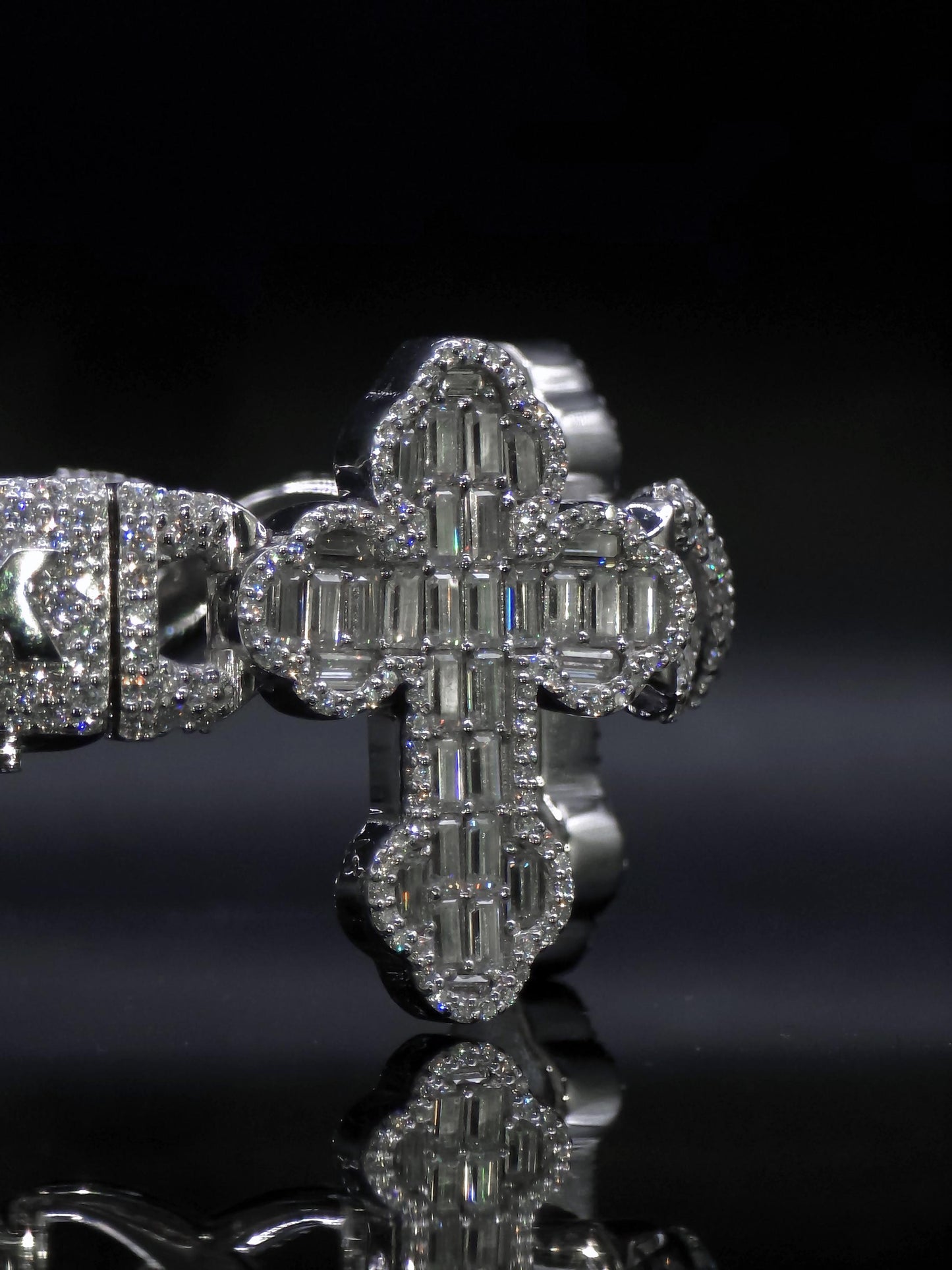 VVS1 Diamond Cross Link Bracelet, VVS1 Quality Baguette Moissanite Diamond, Pass Diamond Tester, Heavy Quality 925 Sterling Silver