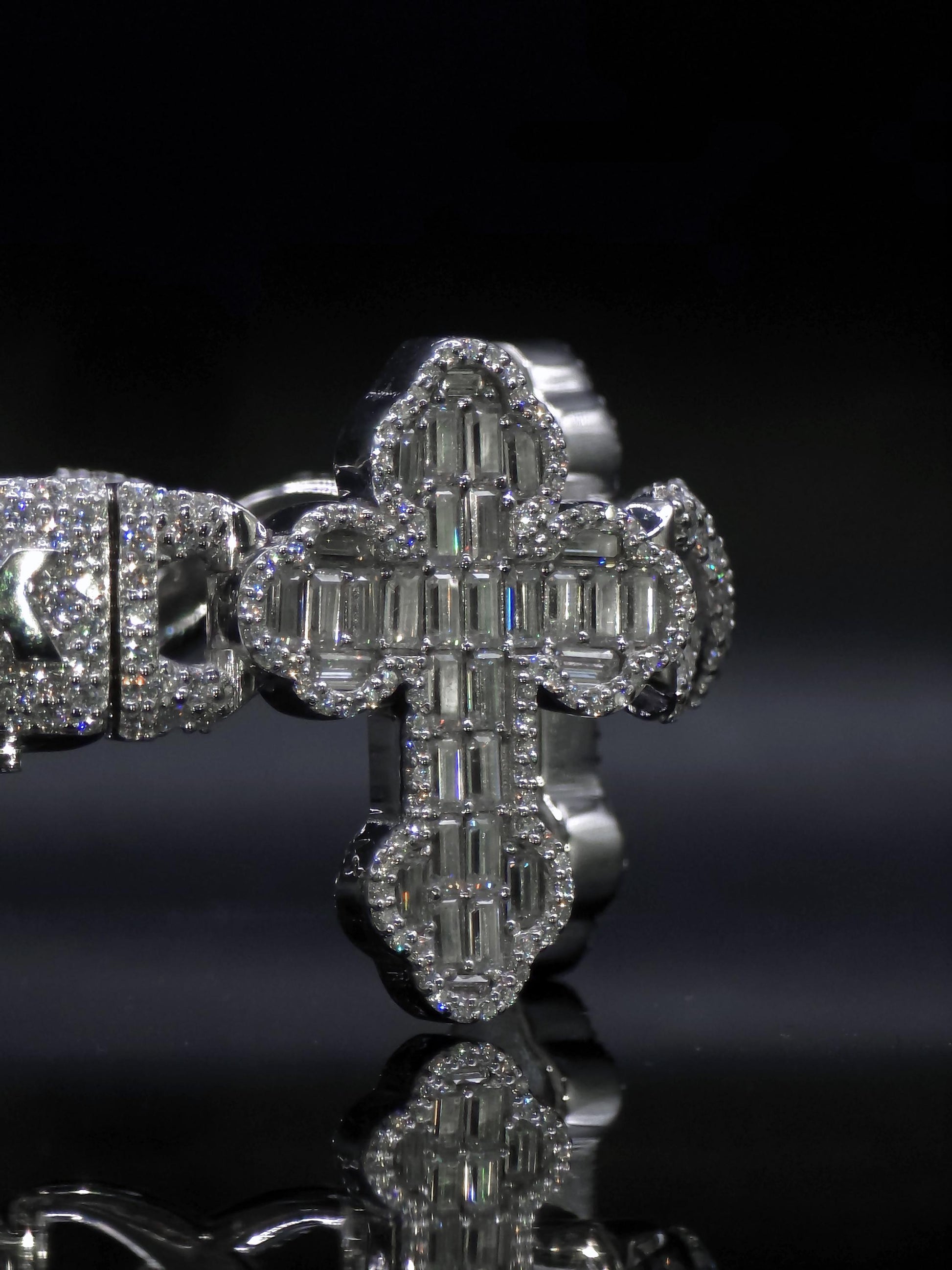 VVS1 Diamond Cross Link Bracelet, VVS1 Quality Baguette Moissanite Diamond, Pass Diamond Tester, Heavy Quality 925 Sterling Silver