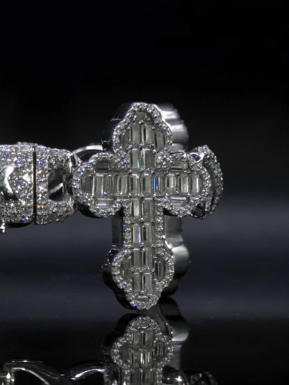 VVS1 Diamond Cross Link Bracelet, VVS1 Quality Baguette Moissanite Diamond, Pass Diamond Tester, Heavy Quality 925 Sterling Silver