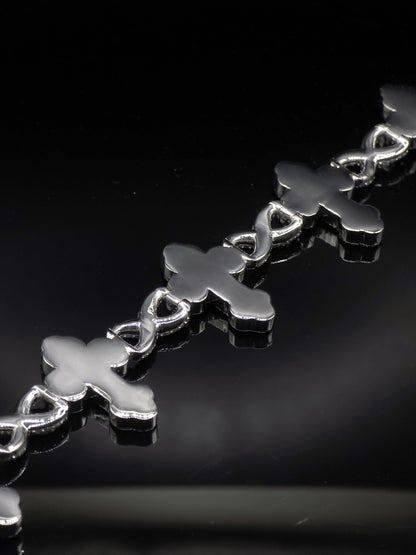 VVS1 Diamond Cross Link Bracelet, VVS1 Quality Baguette Moissanite Diamond, Pass Diamond Tester, Heavy Quality 925 Sterling Silver