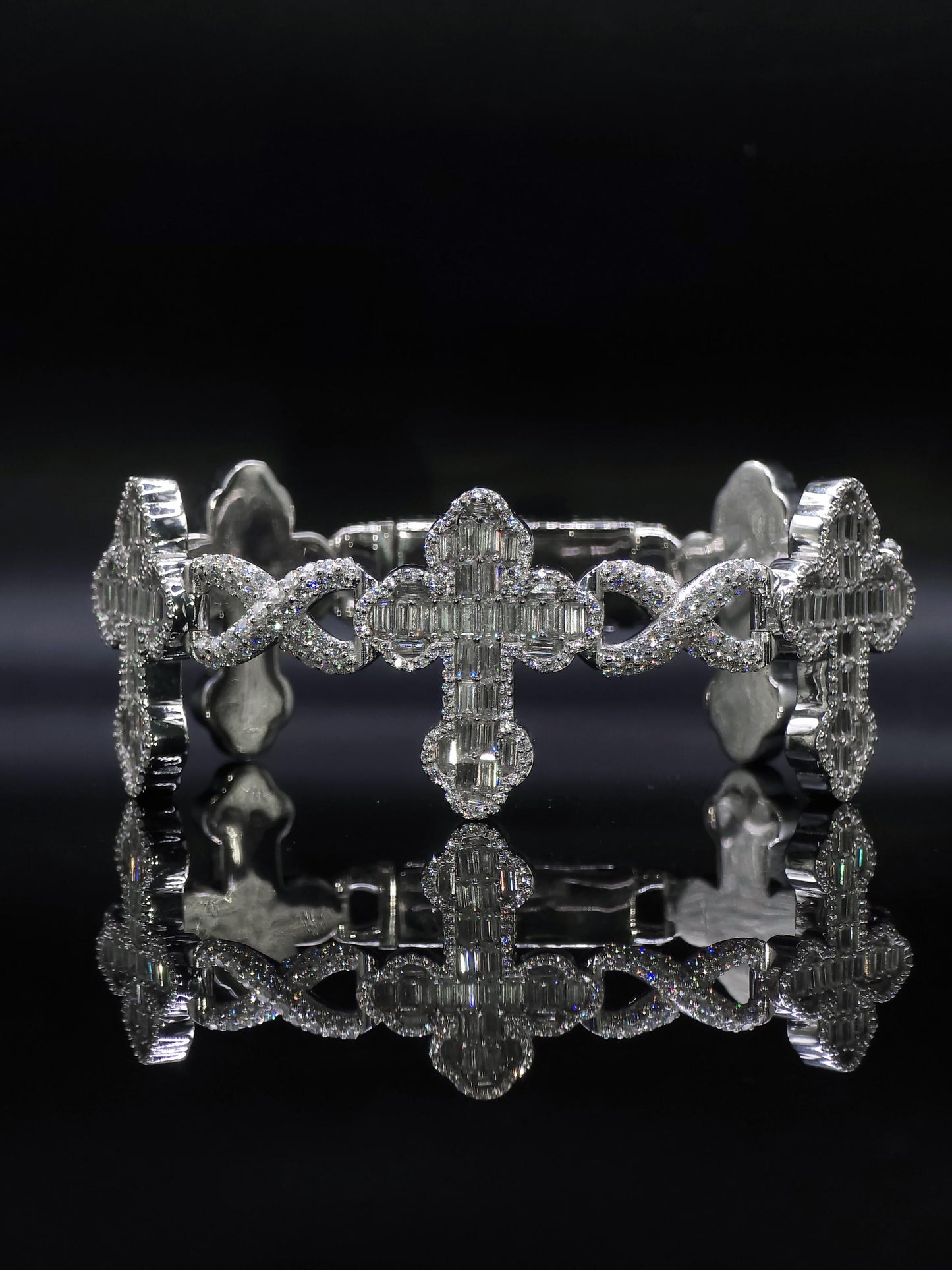 VVS1 Diamond Cross Link Bracelet, VVS1 Quality Baguette Moissanite Diamond, Pass Diamond Tester, Heavy Quality 925 Sterling Silver