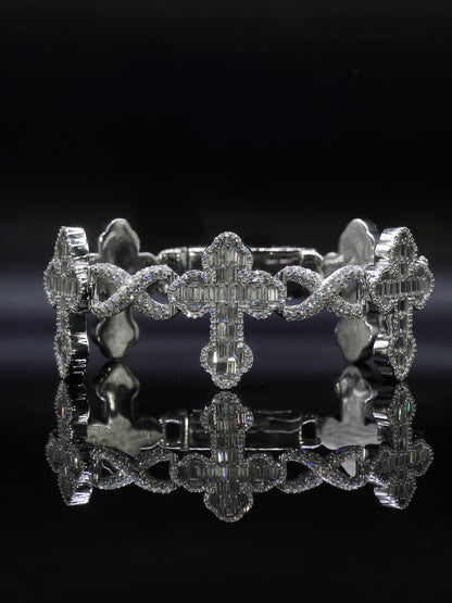 VVS1 Diamond Cross Link Bracelet, VVS1 Quality Baguette Moissanite Diamond, Pass Diamond Tester, Heavy Quality 925 Sterling Silver